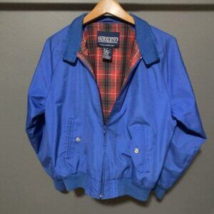 Lands End Men Size M Blue Windbreaker Jacket Zip Plaid Lining Travel